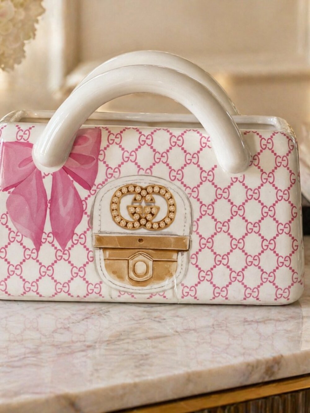 Pink Purse Shaped Ceramic Handbag Vase Luxury Designer Fashion Decor
